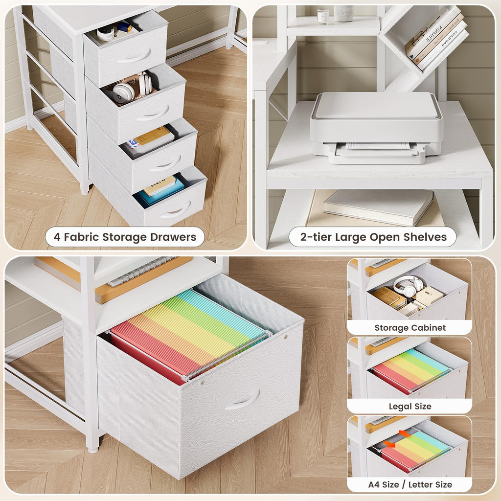 61.4" Computer Desk with Bookshelf, 5 Drawers, Hutch, Outlet, LED I869615