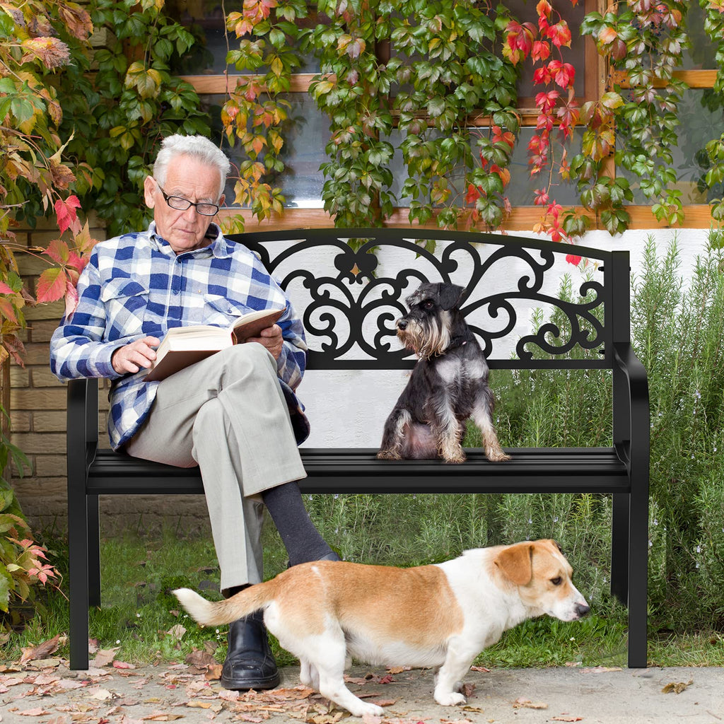 Black Metal Outdoor Bench with PVC Back Pattern D10729