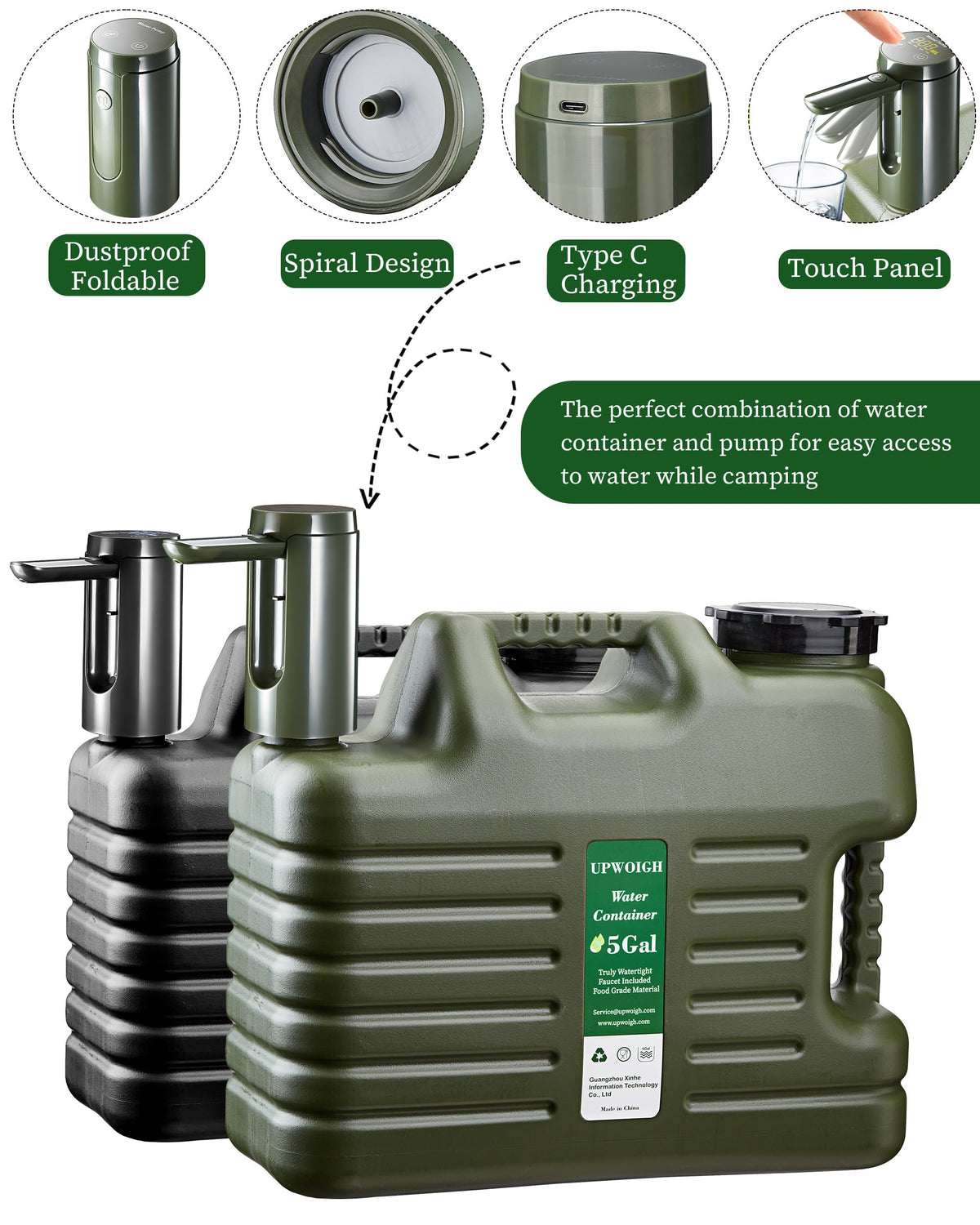 5 Gallon Water Jug with Rechargeable Touch Pump M8872