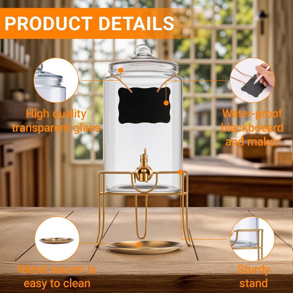 1 Gallon Glass Drink Dispenser with Stand P564