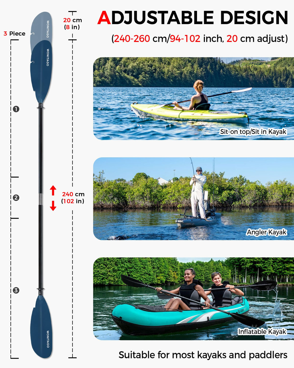 Adjustable Fiberglass Kayak Paddle H70252