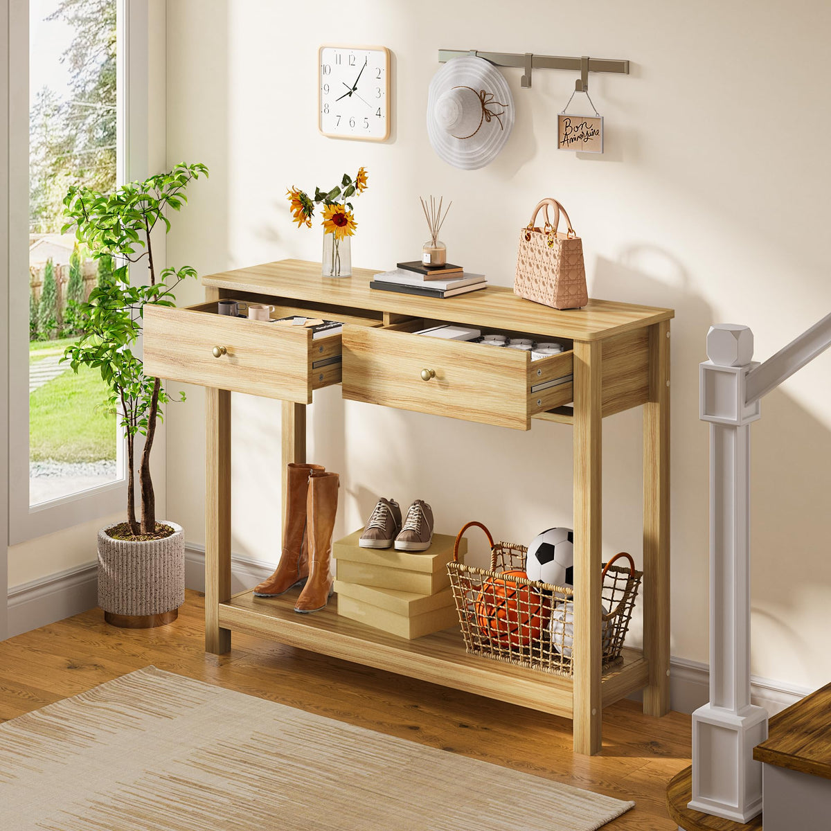 2 Drawer Oak Console Table X8922