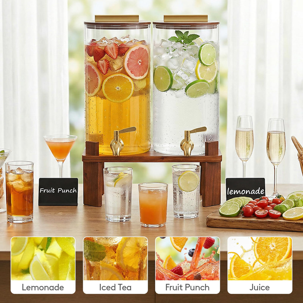 1.5 Gallon Glass Drink Dispenser with Wood Stand A628156
