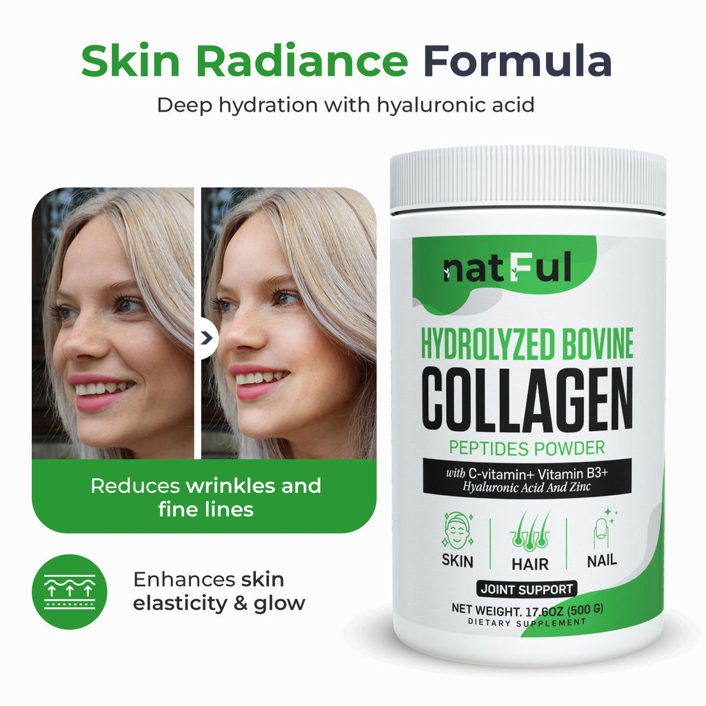 Hydrolyzed Bovine Collagen Peptides Powder with Vitamin C, Hyaluronic Acid, Zinc & B3 H524358