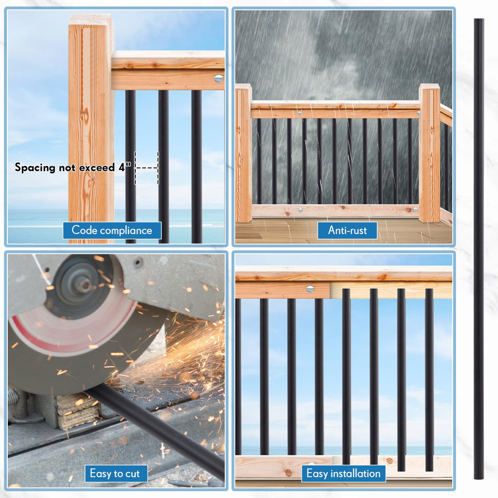 Aluminum Black Metal Deck Balusters 36"x 3/4" 120 Pcs X909185