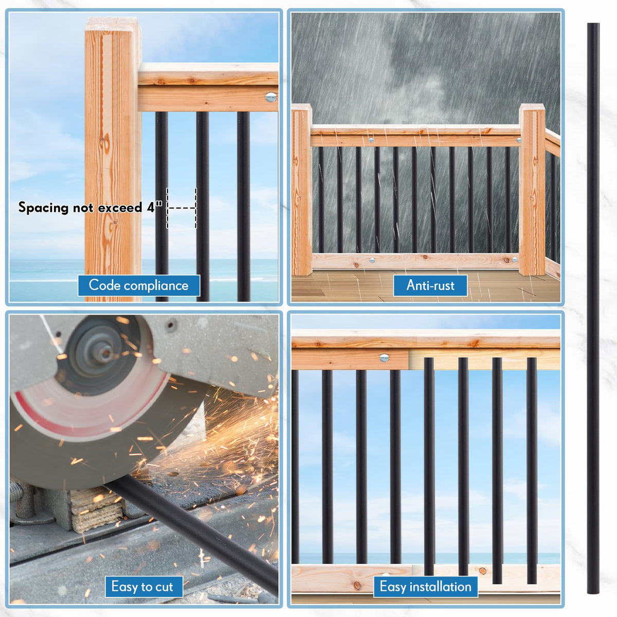 Aluminum Black Metal Deck Balusters 36"x 3/4" 120 Pcs X909185