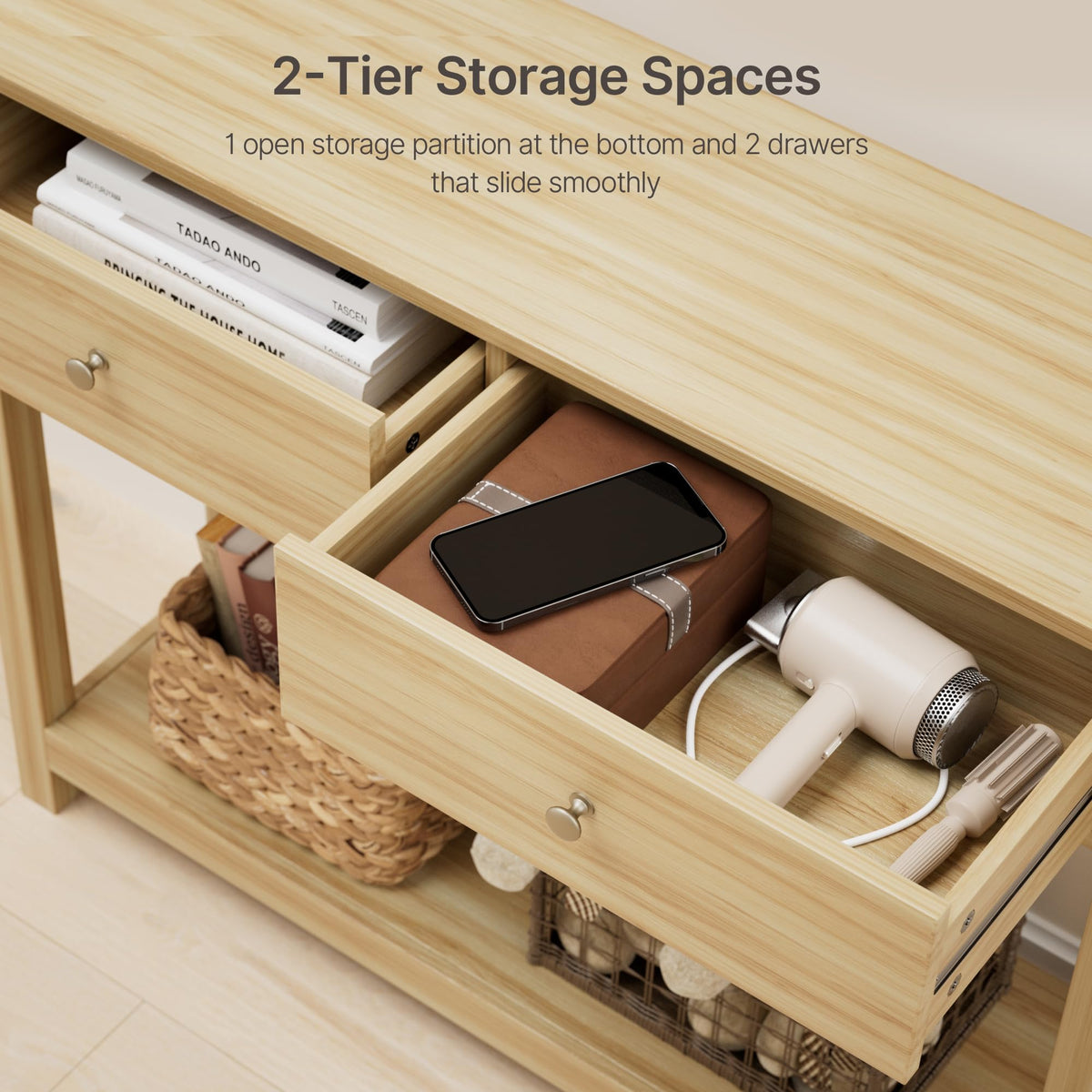 2 Drawer Oak Console Table X8922
