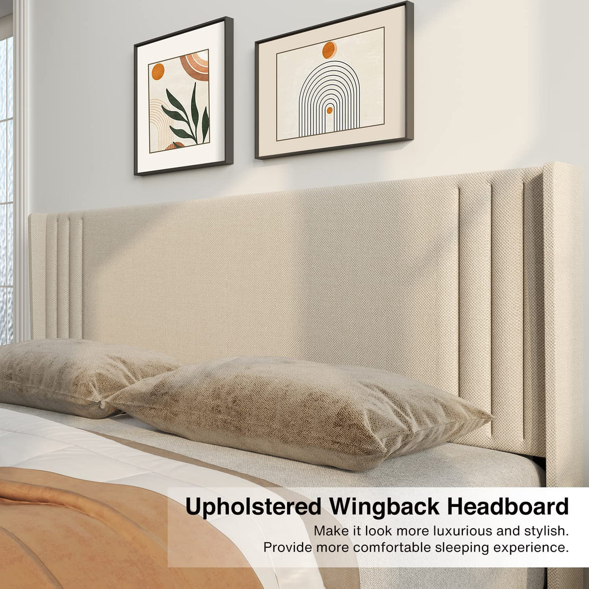 Queen Upholstered Platform Bed with Wingback Headboard S52947