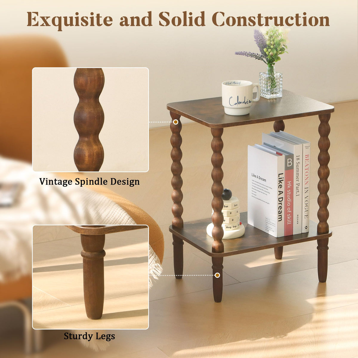 Side Table with 2-Tier Shelf E87347