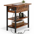 Brown Flip Top End Table with Charging Station and 3 Tier Storage U819230
