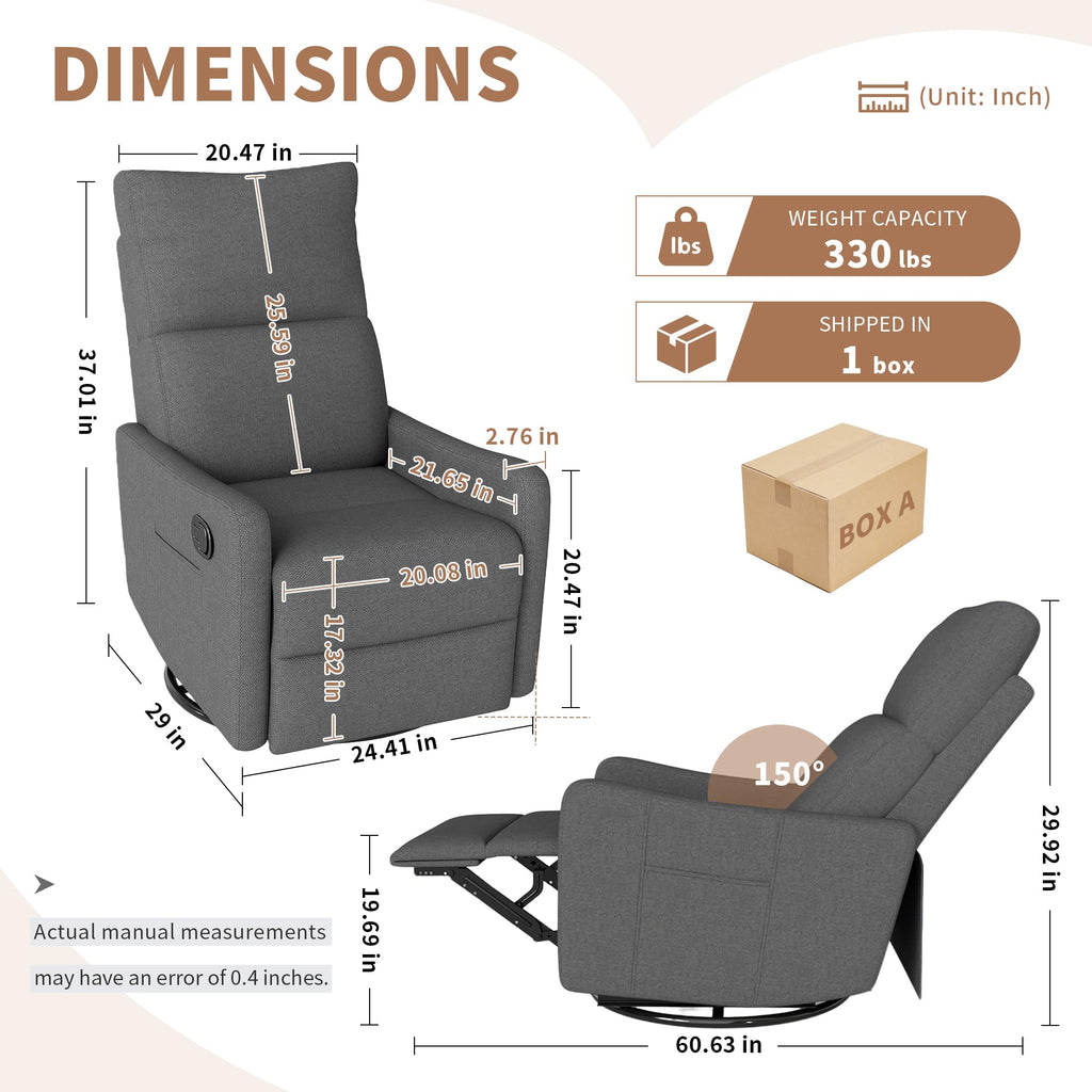 Light Brown Velvet Swivel Rocker Recliner Chair A51735