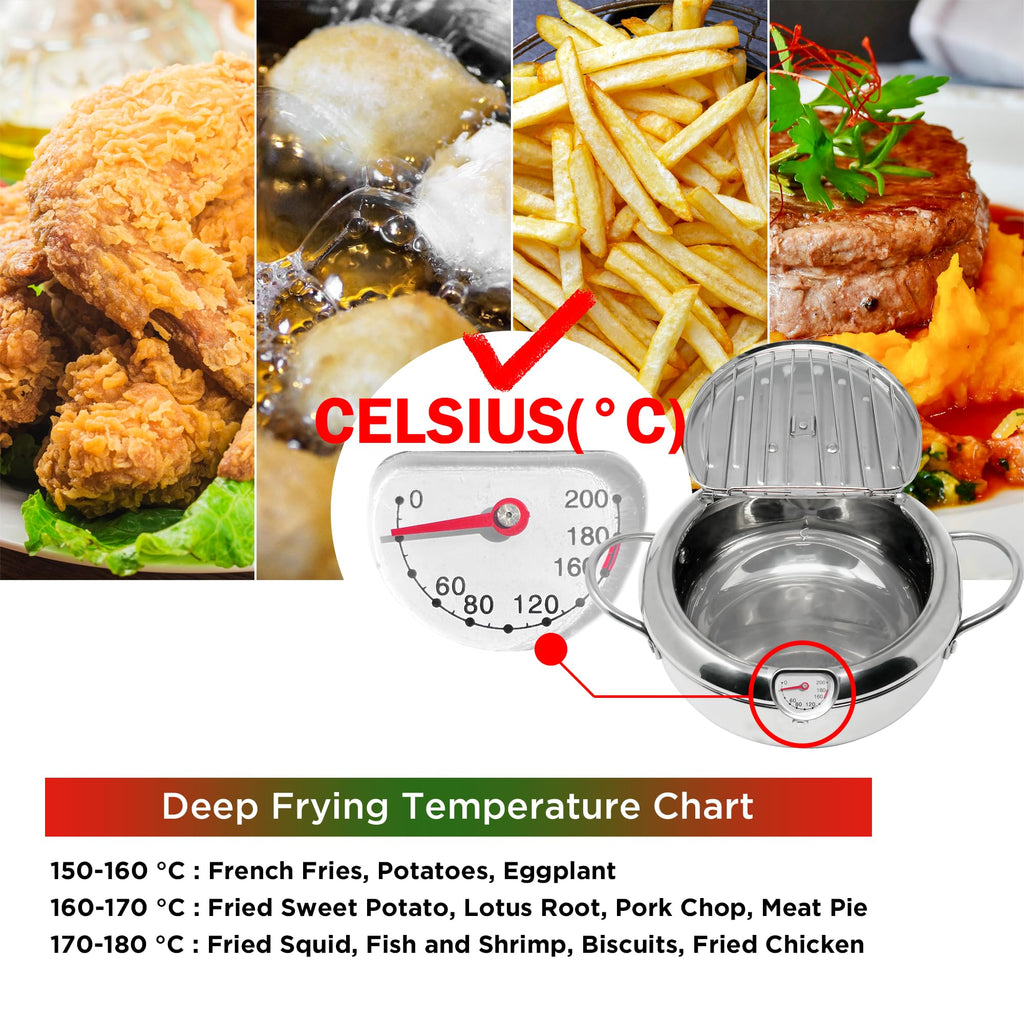 Deep Fryer Pot with Lid, 304 Stainless Steel M7989