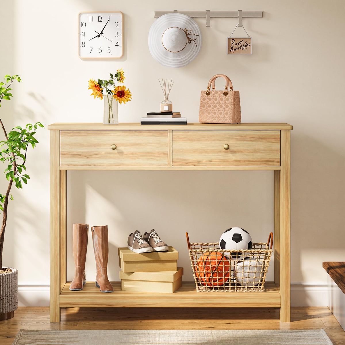 2 Drawer Oak Console Table X8922