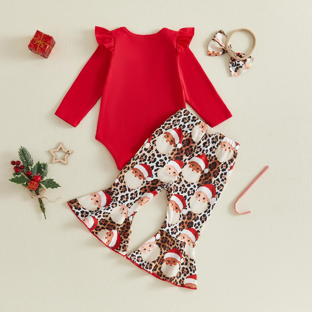 Christmas Baby Girl Outfit Romper Flared Pants Headband X469