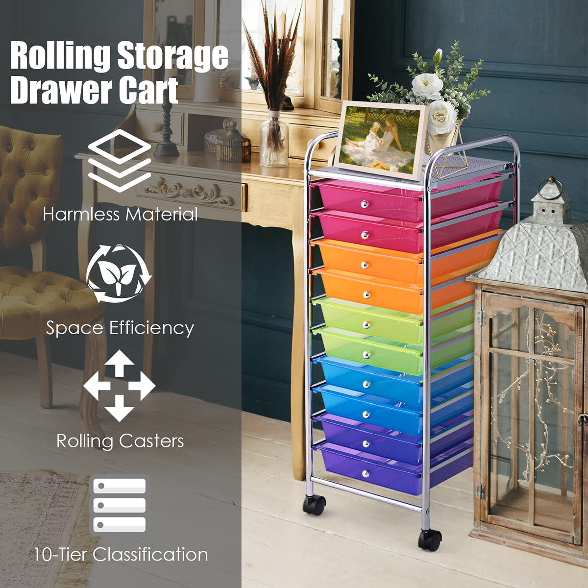 10 Drawer Rolling Storage Cart with Wheels G11190