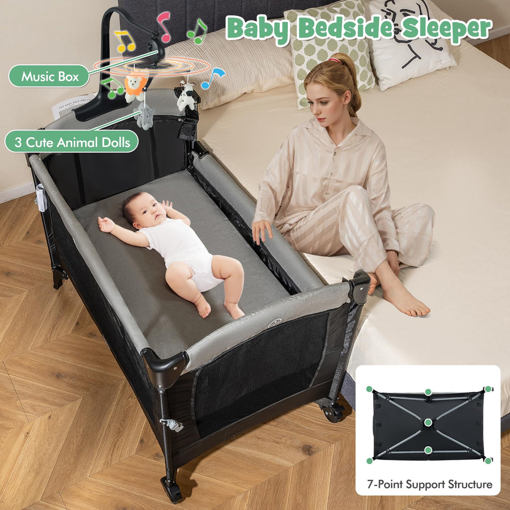 6-in-1 Pack and Play with Bassinet and Changing Table, Black T3984