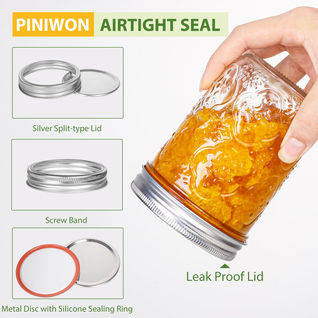 16oz 6 Pack Wide Mouth Glass Mason Jars with Metal Lids M711