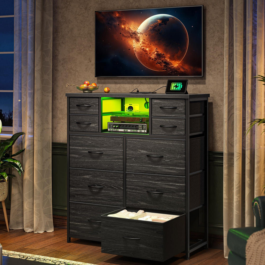 Black 10 Drawer Dresser with LED & Charging Station B767773