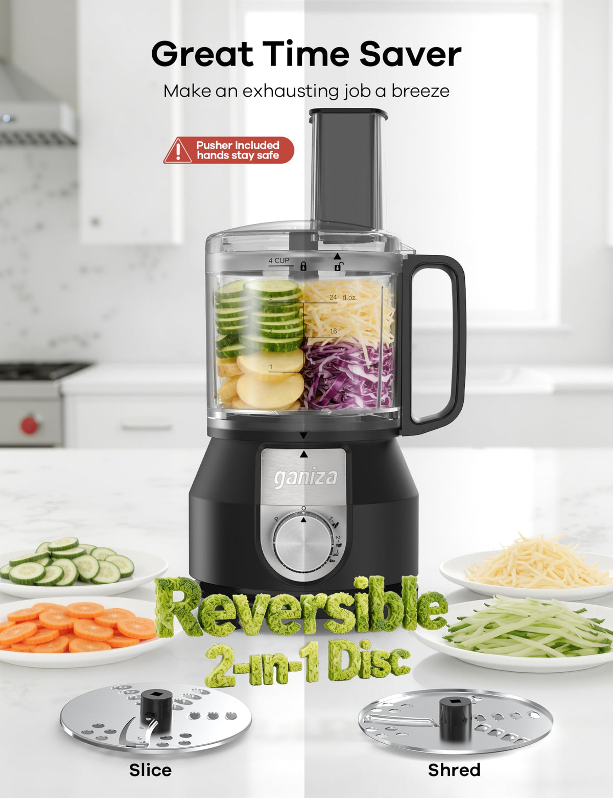 4-in-1 Food Processor with 2x4-Cup Bowls V6625