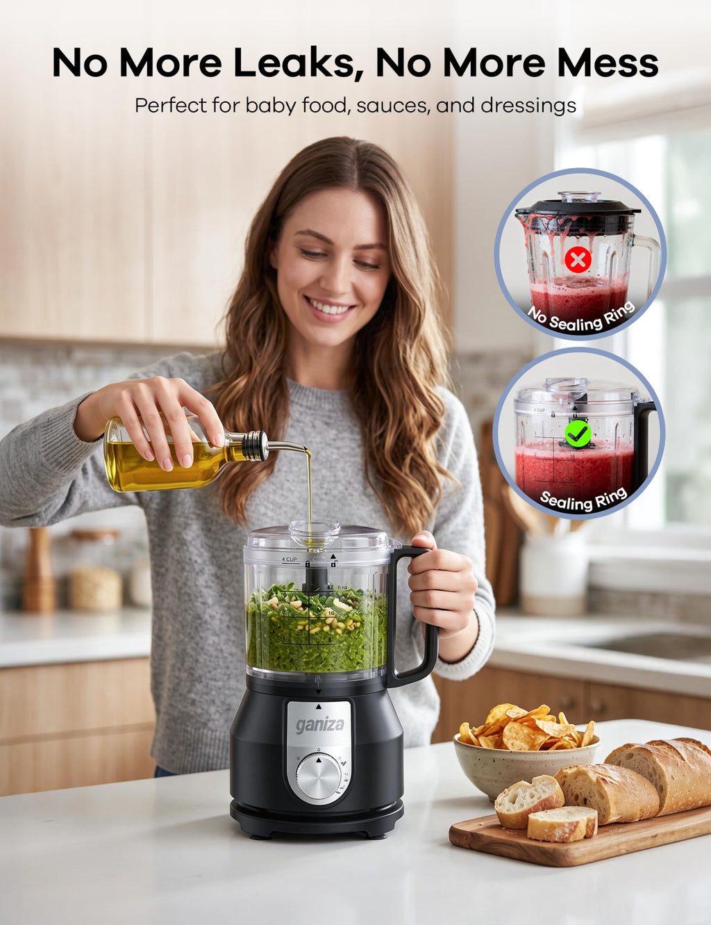 4-in-1 Food Processor with 2x4-Cup Bowls V6625