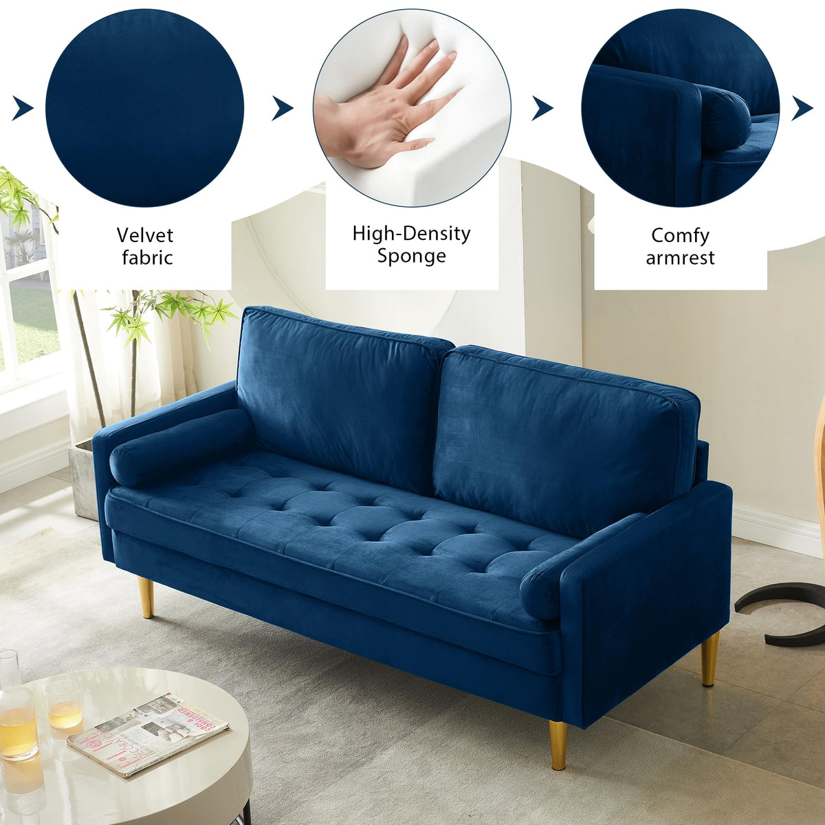 67" Velvet Tufted 2-Seater Sofa C649535