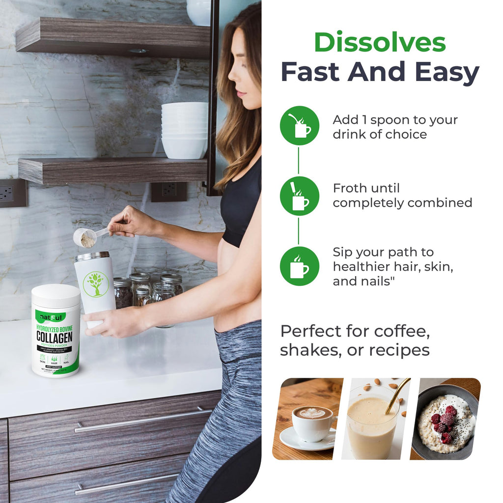 Hydrolyzed Bovine Collagen Peptides Powder with Vitamin C, Hyaluronic Acid, Zinc & B3 H524358