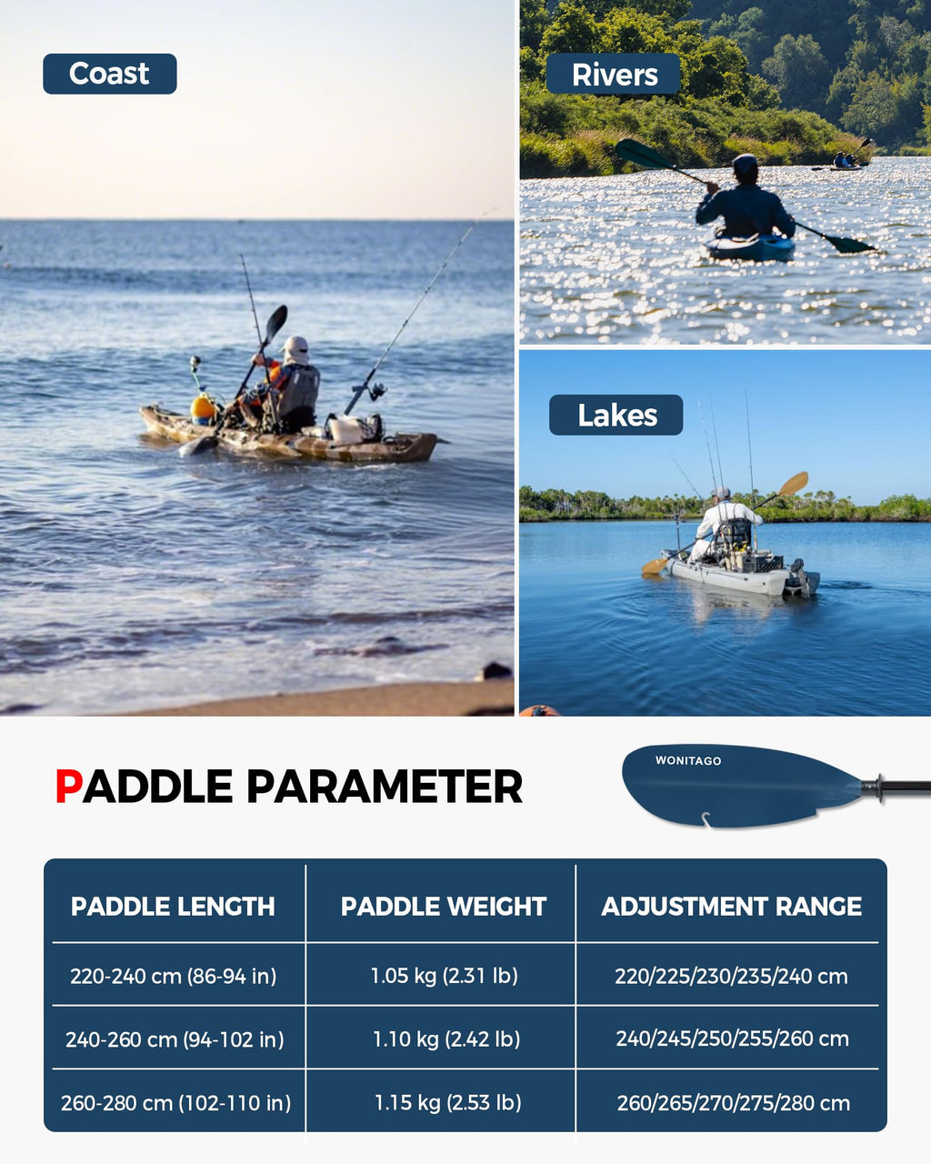 Adjustable Fiberglass Kayak Paddle H70252