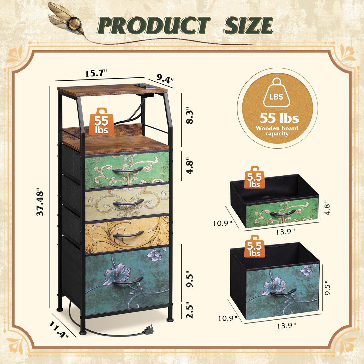 4 Drawer Dresser with Charging Station and Led Light Z836269