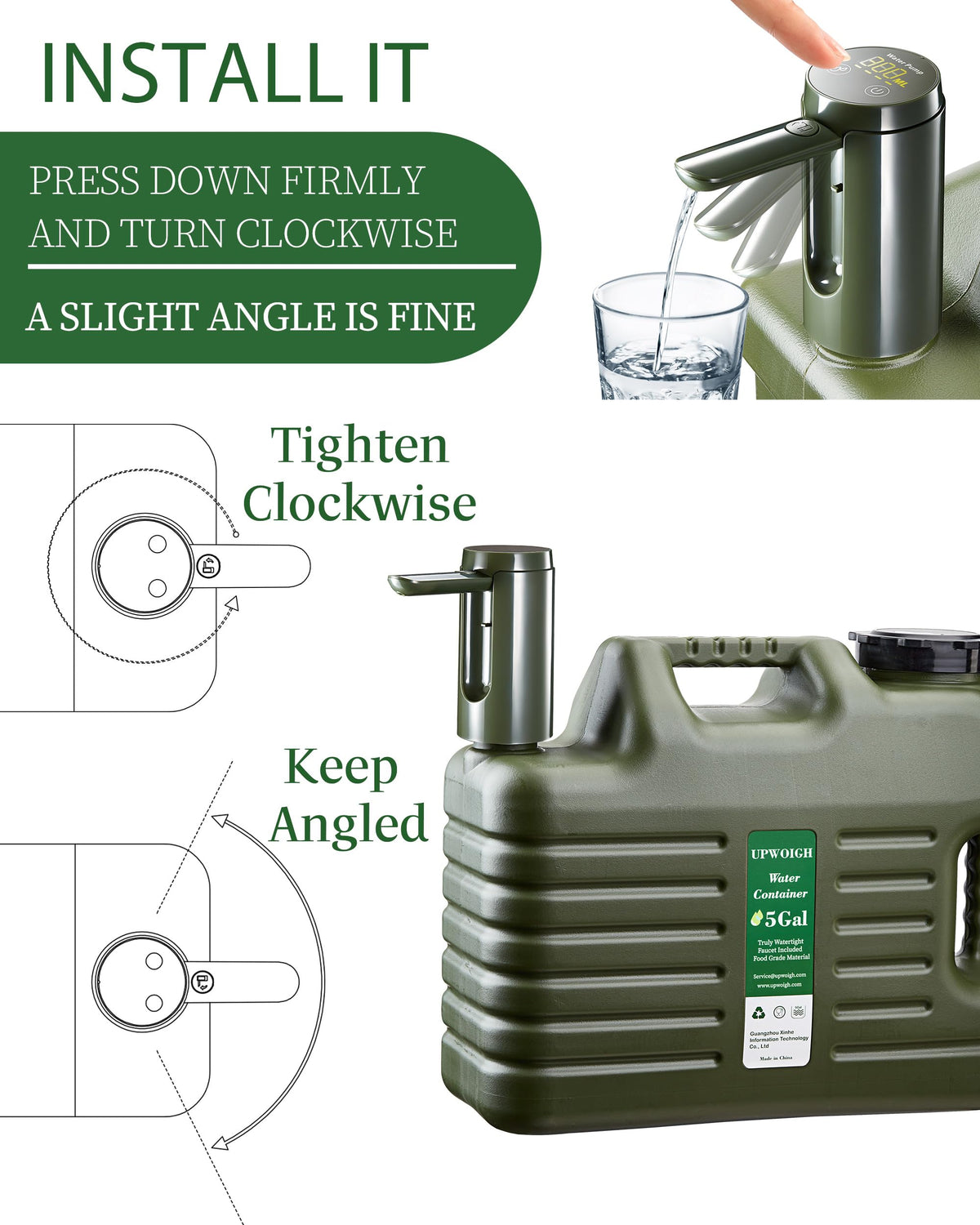 5 Gallon Water Jug with Rechargeable Touch Pump M8872