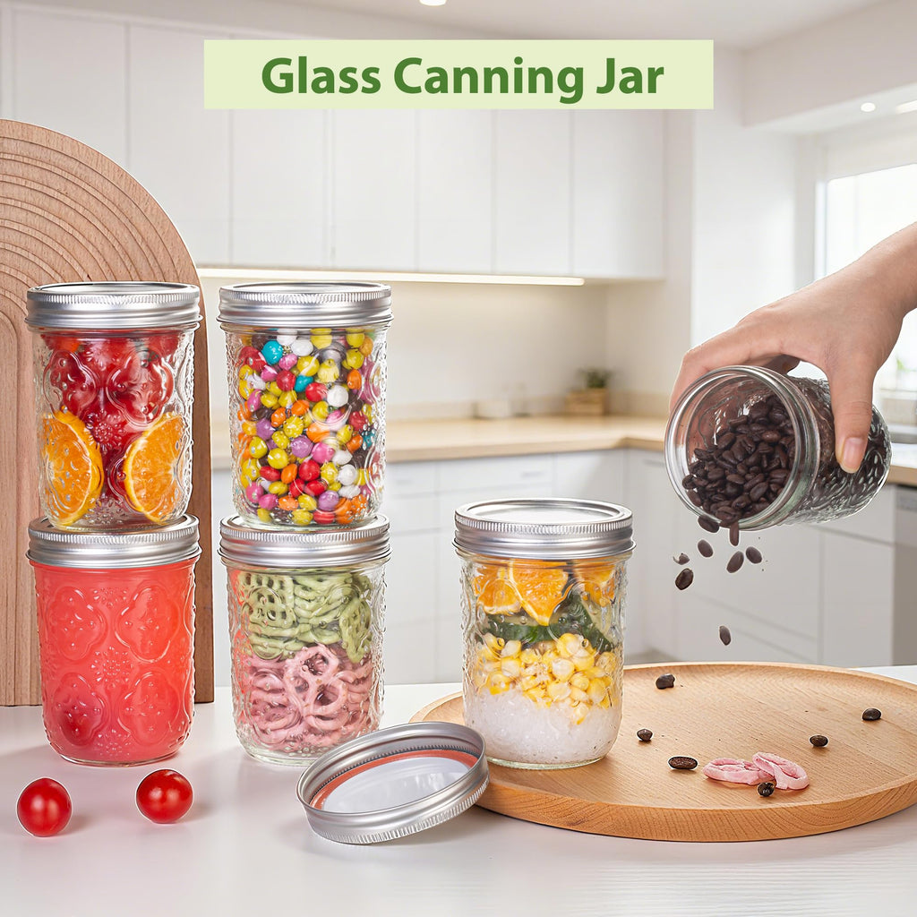 16oz 6 Pack Wide Mouth Glass Mason Jars with Metal Lids M711