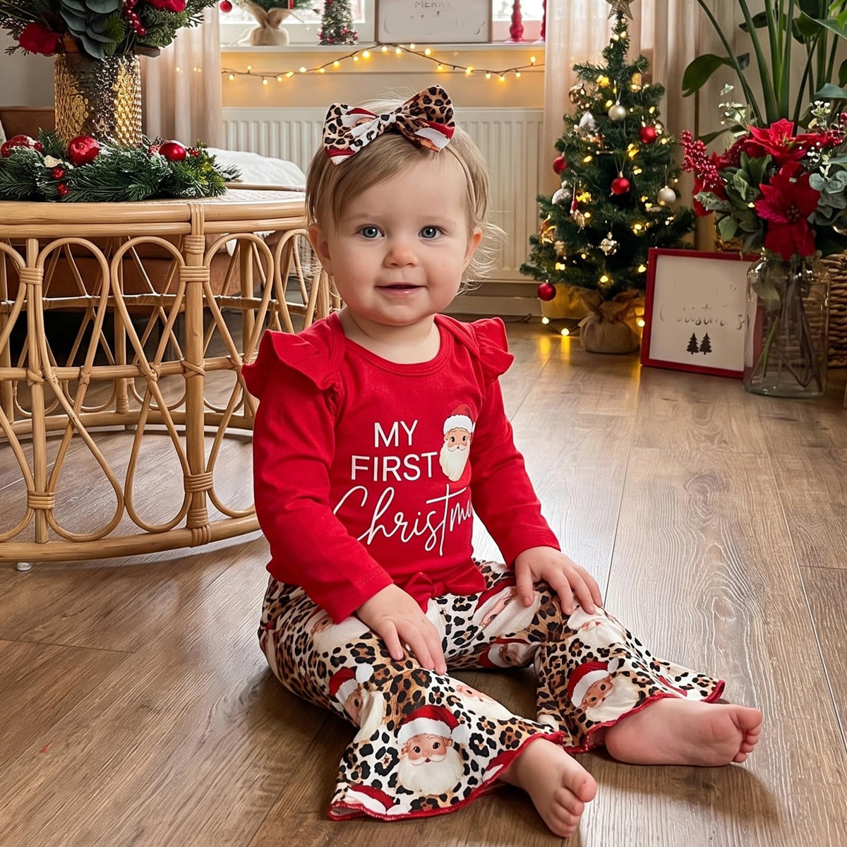 Christmas Baby Girl Outfit Romper Flared Pants Headband X469
