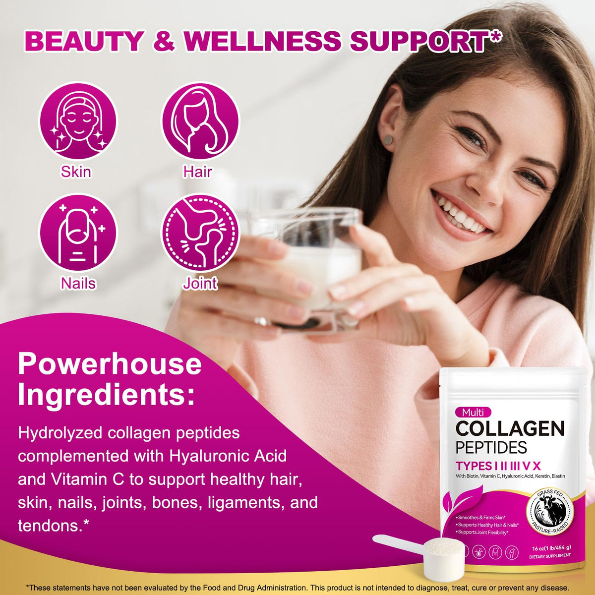 Unflavored Hydrolyzed Collagen Peptides Powder 16 OZ B501