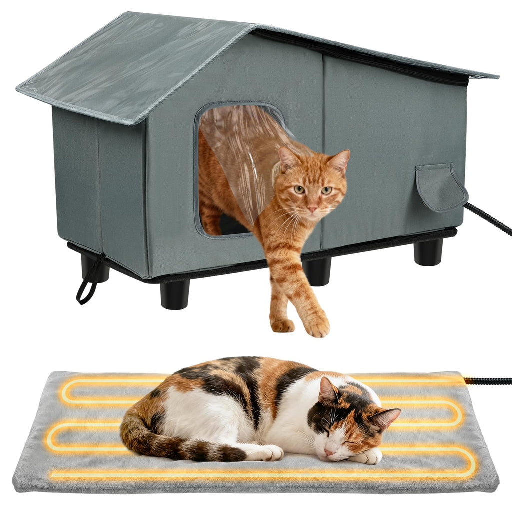 Heated Outdoor Cat House with Escape Door B80932