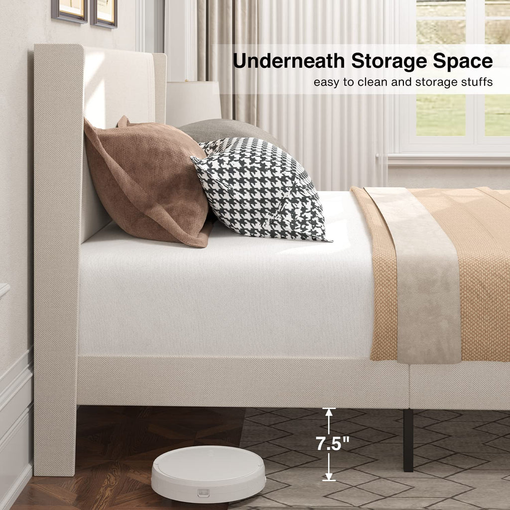 Queen Upholstered Platform Bed with Wingback Headboard S52947