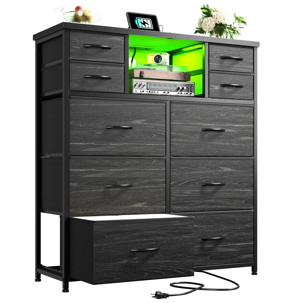 Black 10 Drawer Dresser with LED & Charging Station B767773