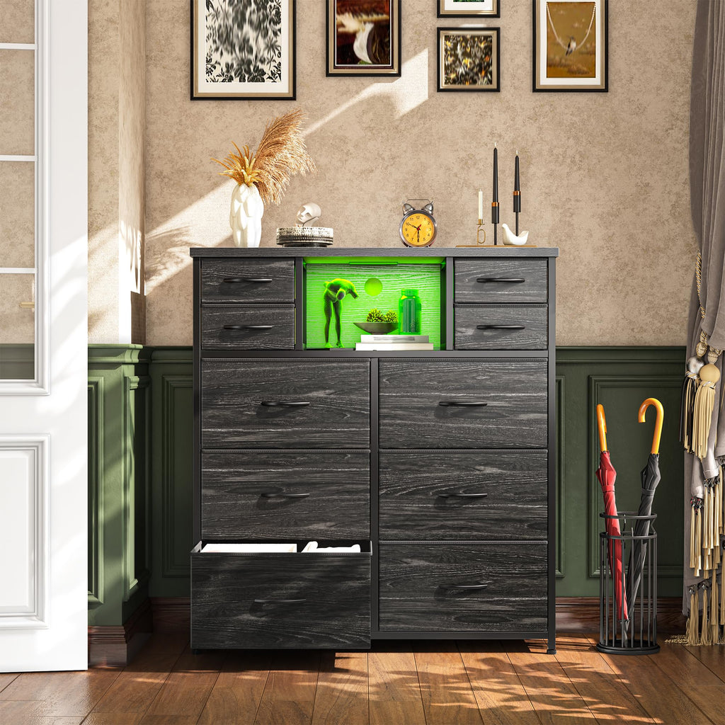 Black 10 Drawer Dresser with LED & Charging Station B767773