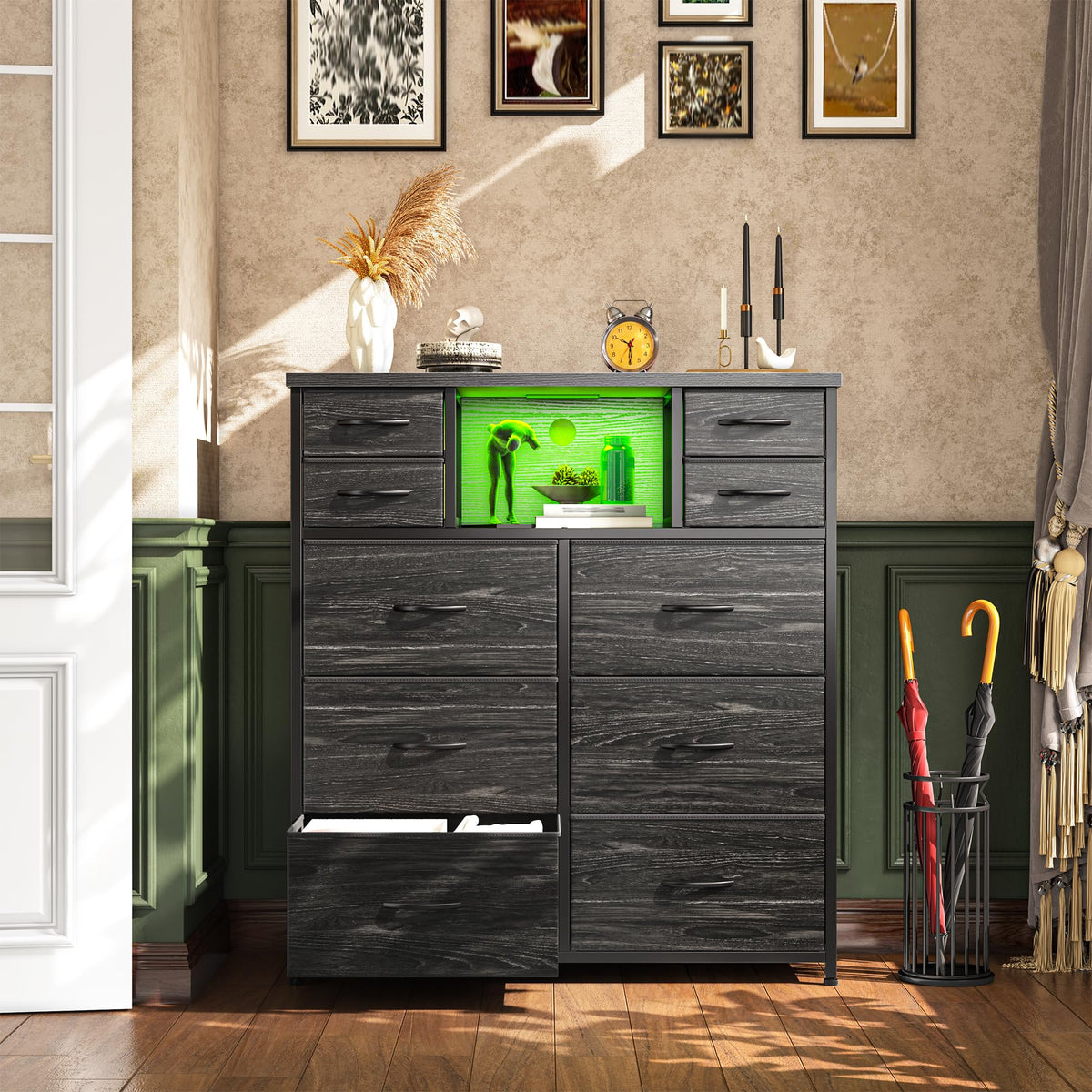 Black 10 Drawer Dresser with LED & Charging Station B767773