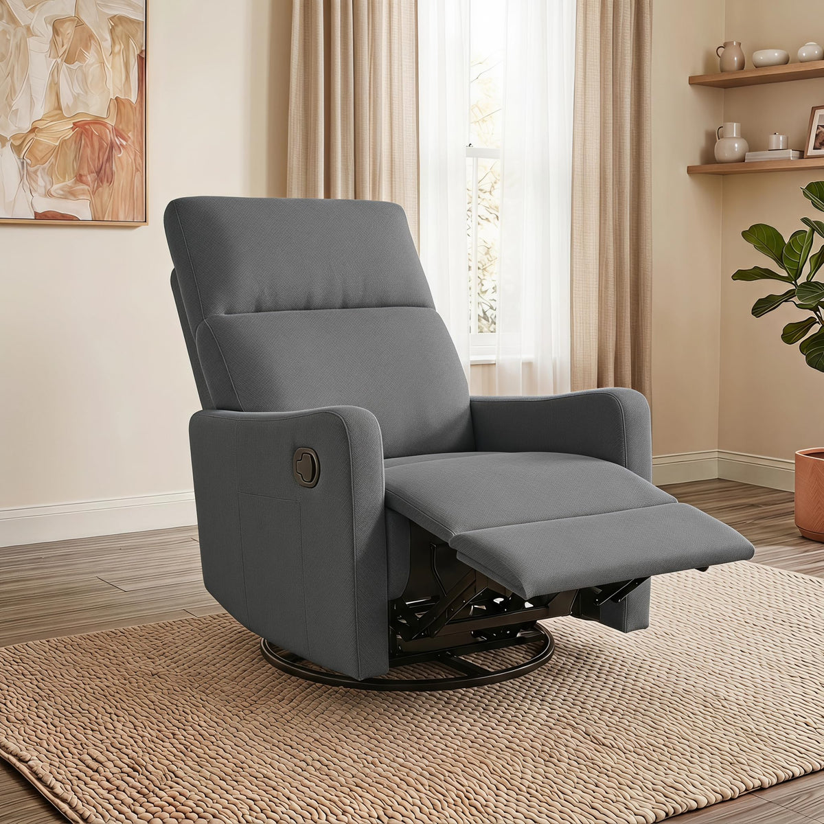Light Brown Velvet Swivel Rocker Recliner Chair A51735