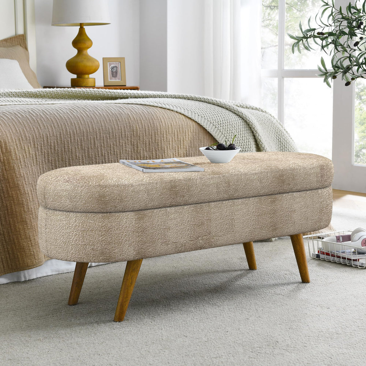 Oval Storage Bench with Rubber Wood Legs B404