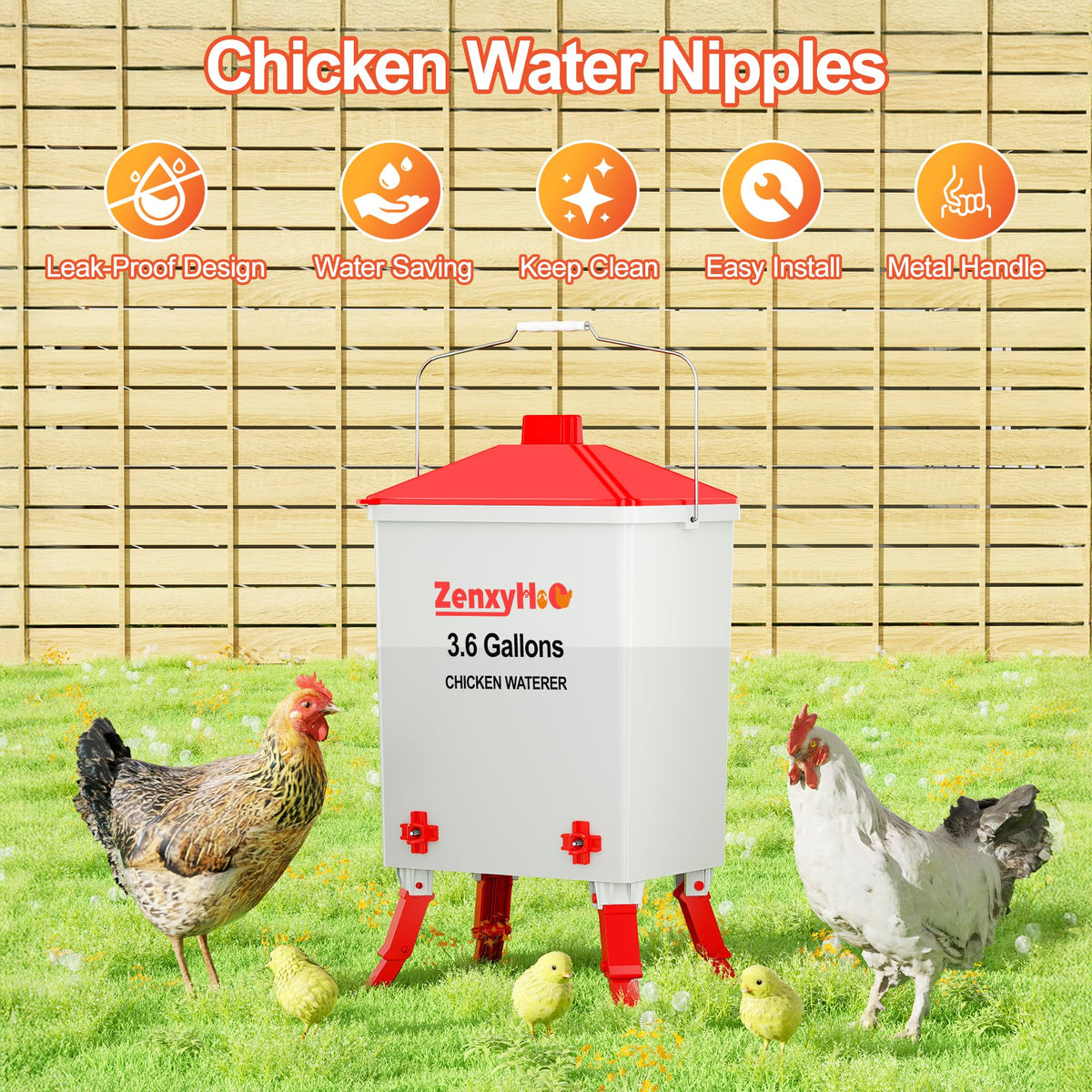3.6 Gal Chicken Waterer with 4 Water Nipples H90908