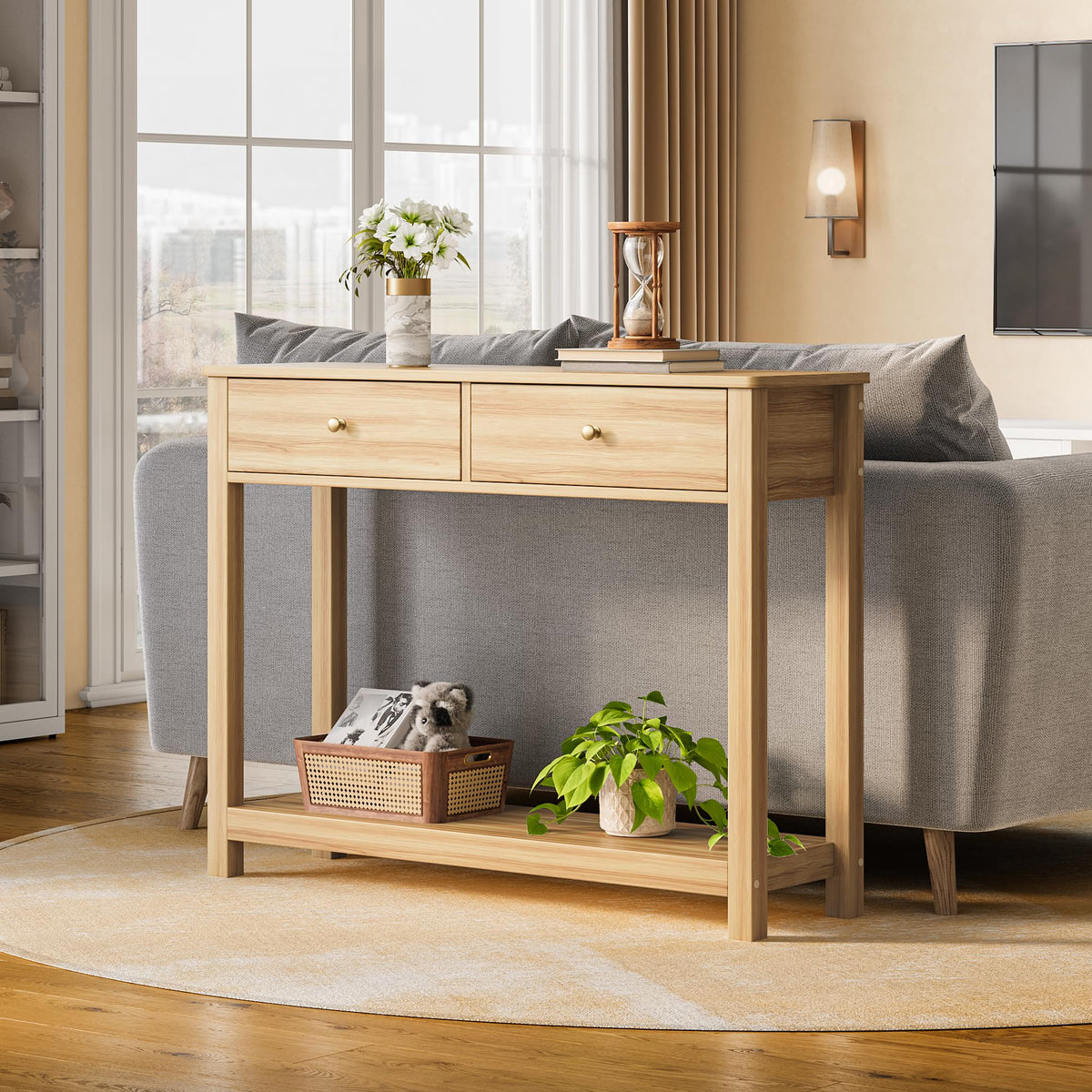 2 Drawer Oak Console Table X8922