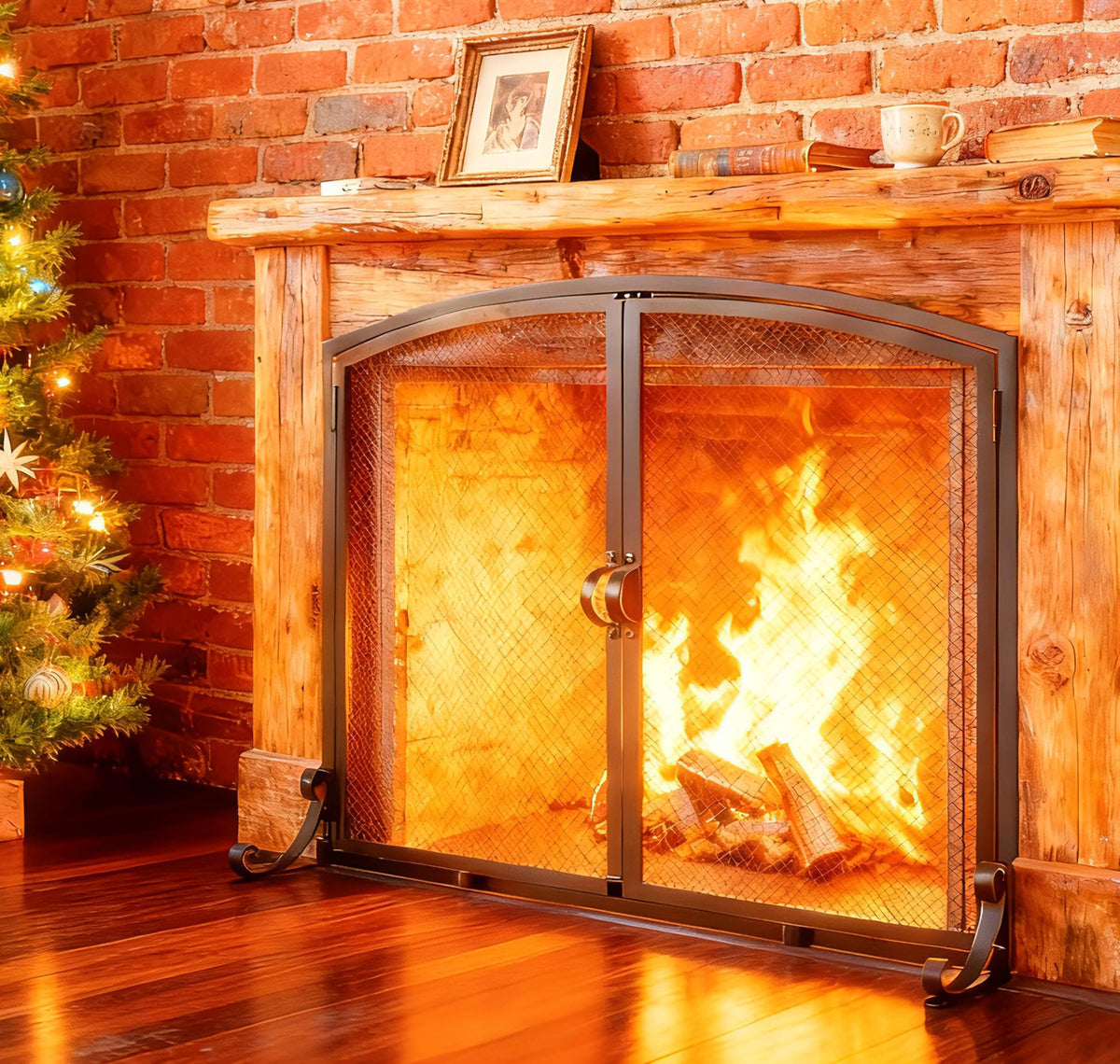 Arched Metal Fireplace Screen 2-Panel Spark Guard H90365
