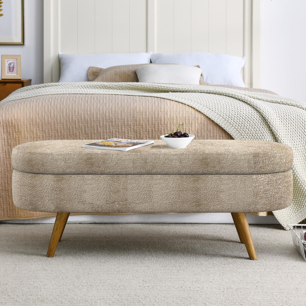 Oval Storage Bench with Rubber Wood Legs B404