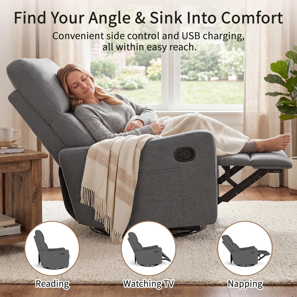 Light Brown Velvet Swivel Rocker Recliner Chair A51735