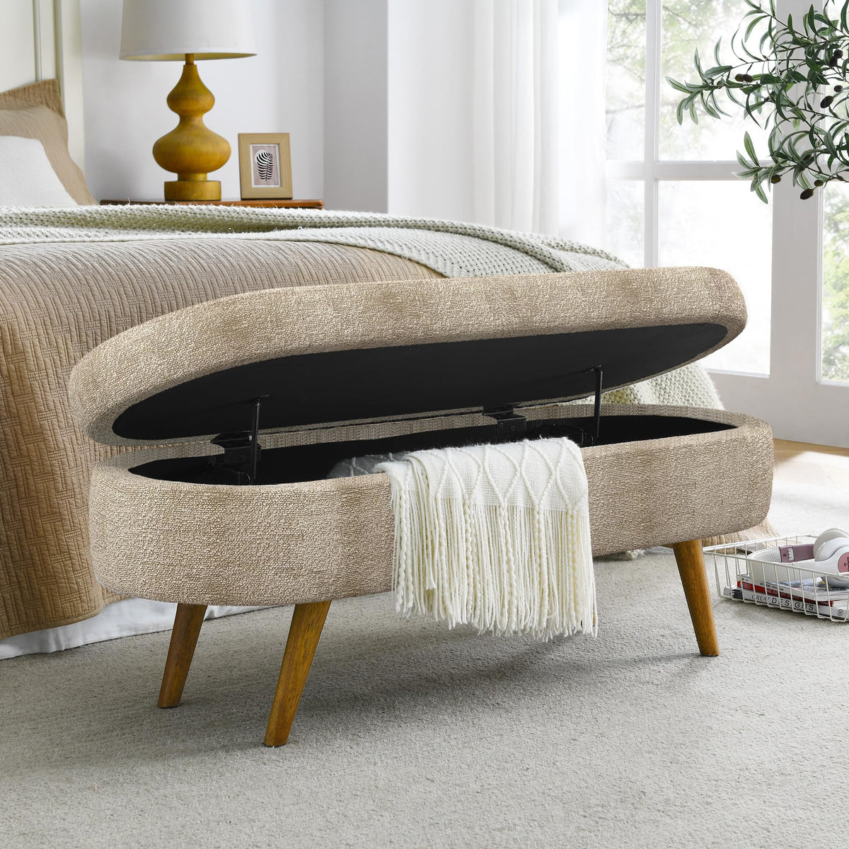 Oval Storage Bench with Rubber Wood Legs B404