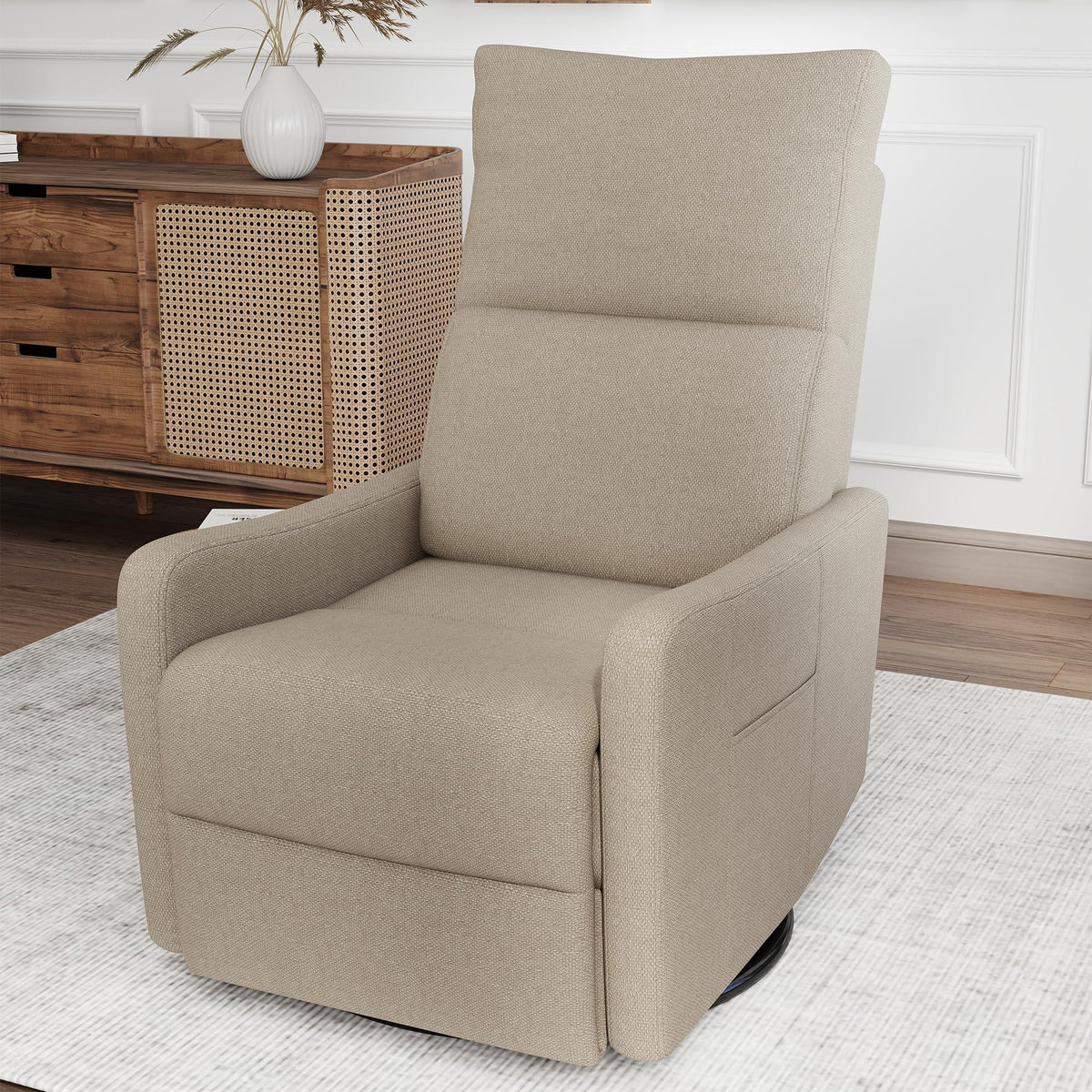 Light Brown Velvet Swivel Rocker Recliner Chair A51735
