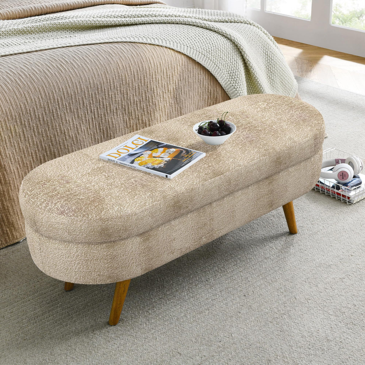 Oval Storage Bench with Rubber Wood Legs B404